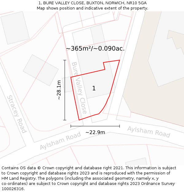 1, BURE VALLEY CLOSE, BUXTON, NORWICH, NR10 5GA: Plot and title map