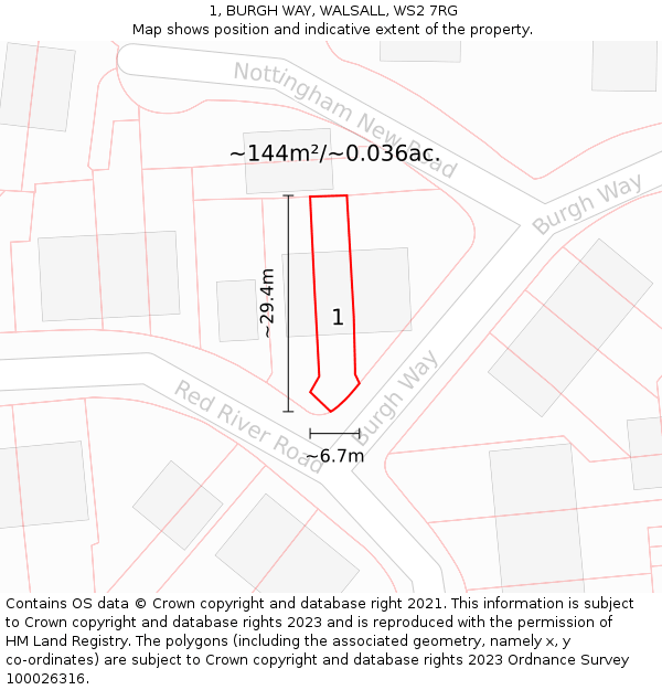1, BURGH WAY, WALSALL, WS2 7RG: Plot and title map