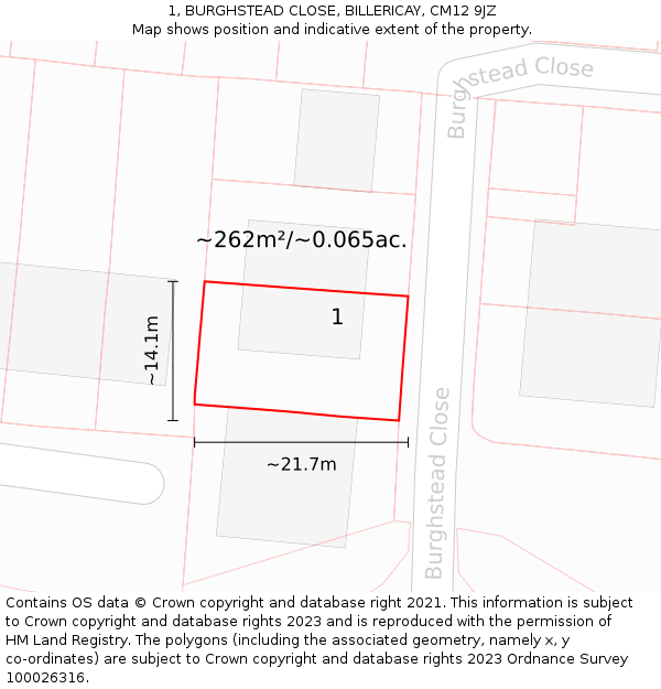 1, BURGHSTEAD CLOSE, BILLERICAY, CM12 9JZ: Plot and title map