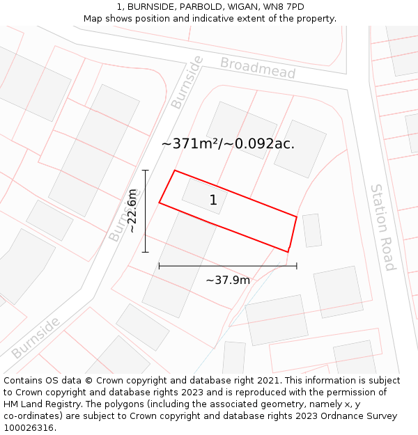 1, BURNSIDE, PARBOLD, WIGAN, WN8 7PD: Plot and title map