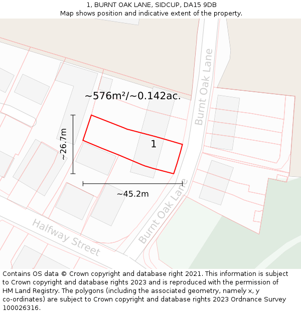 1, BURNT OAK LANE, SIDCUP, DA15 9DB: Plot and title map