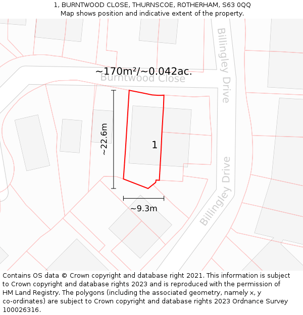 1, BURNTWOOD CLOSE, THURNSCOE, ROTHERHAM, S63 0QQ: Plot and title map
