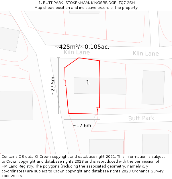 1, BUTT PARK, STOKENHAM, KINGSBRIDGE, TQ7 2SH: Plot and title map