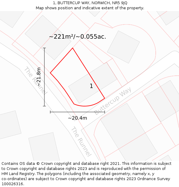 1, BUTTERCUP WAY, NORWICH, NR5 9JQ: Plot and title map