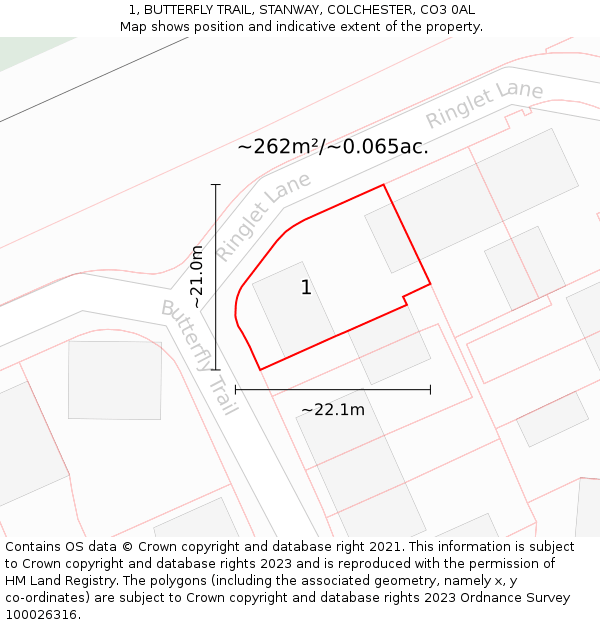 1, BUTTERFLY TRAIL, STANWAY, COLCHESTER, CO3 0AL: Plot and title map