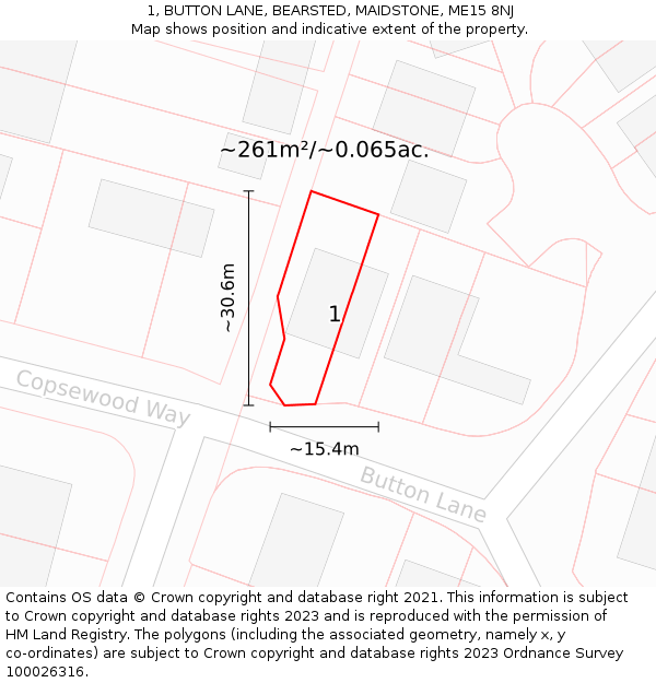 1, BUTTON LANE, BEARSTED, MAIDSTONE, ME15 8NJ: Plot and title map