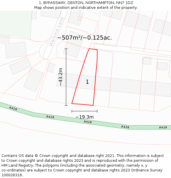 1, BYPASSWAY, DENTON, NORTHAMPTON, NN7 1DZ: Plot and title map