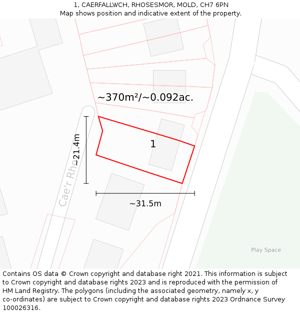 1, CAERFALLWCH, RHOSESMOR, MOLD, CH7 6PN: Plot and title map