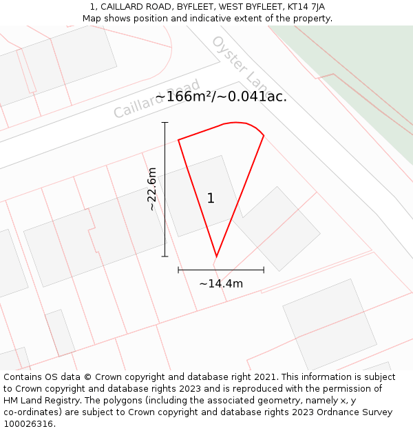 1, CAILLARD ROAD, BYFLEET, WEST BYFLEET, KT14 7JA: Plot and title map