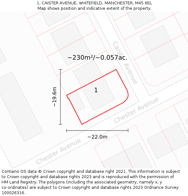 1, CAISTER AVENUE, WHITEFIELD, MANCHESTER, M45 6EL: Plot and title map