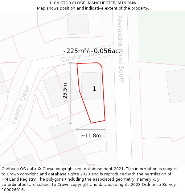 1, CAISTOR CLOSE, MANCHESTER, M16 8NW: Plot and title map