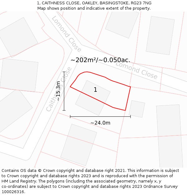 1, CAITHNESS CLOSE, OAKLEY, BASINGSTOKE, RG23 7NG: Plot and title map