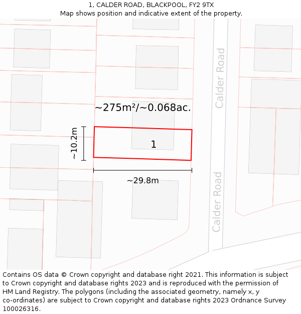 1, CALDER ROAD, BLACKPOOL, FY2 9TX: Plot and title map