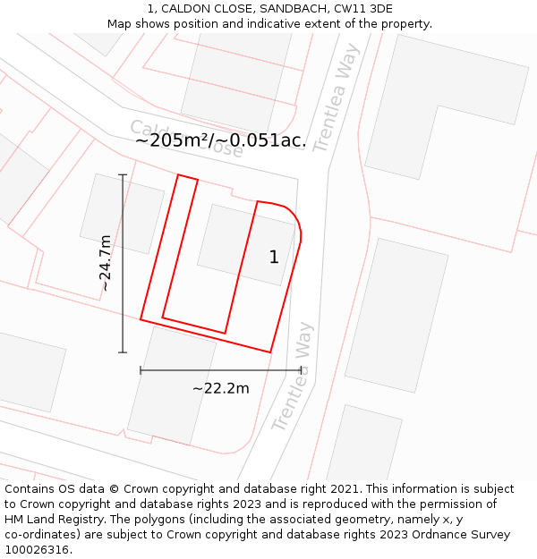 1, CALDON CLOSE, SANDBACH, CW11 3DE: Plot and title map
