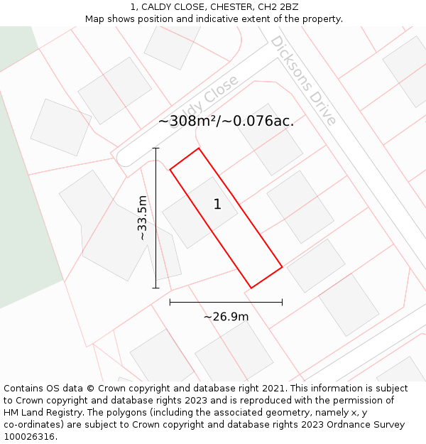 1, CALDY CLOSE, CHESTER, CH2 2BZ: Plot and title map