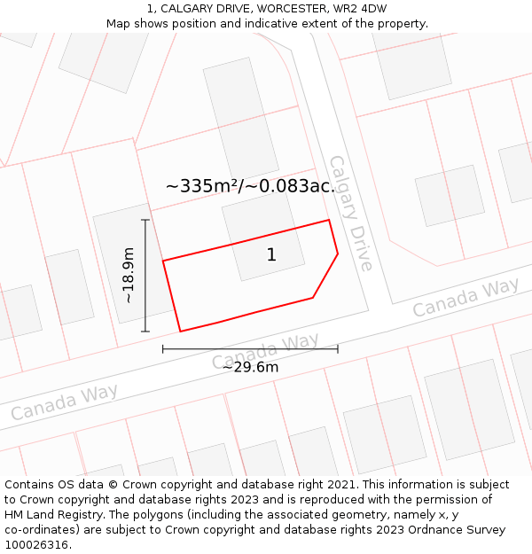 1, CALGARY DRIVE, WORCESTER, WR2 4DW: Plot and title map