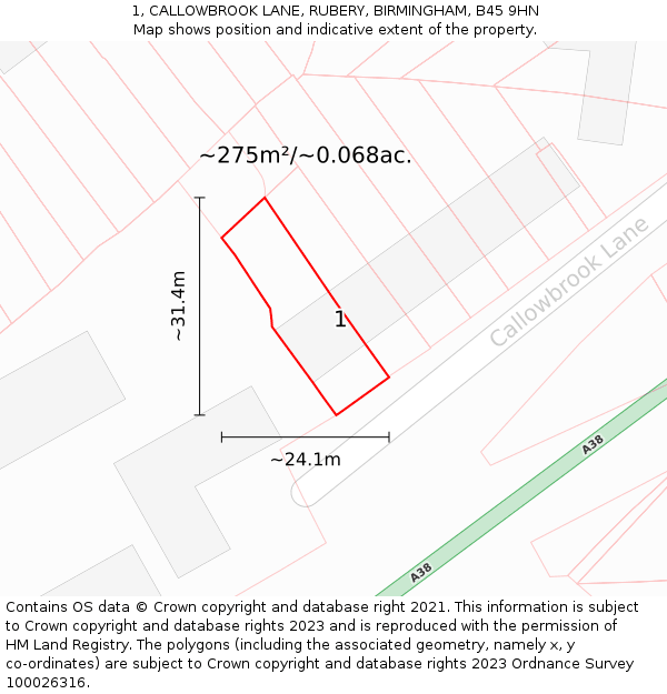 1, CALLOWBROOK LANE, RUBERY, BIRMINGHAM, B45 9HN: Plot and title map