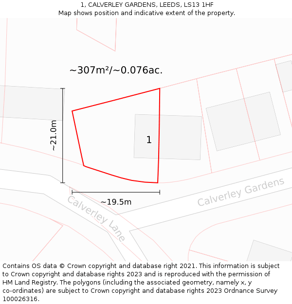 1, CALVERLEY GARDENS, LEEDS, LS13 1HF: Plot and title map