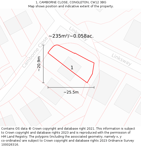 1, CAMBORNE CLOSE, CONGLETON, CW12 3BG: Plot and title map