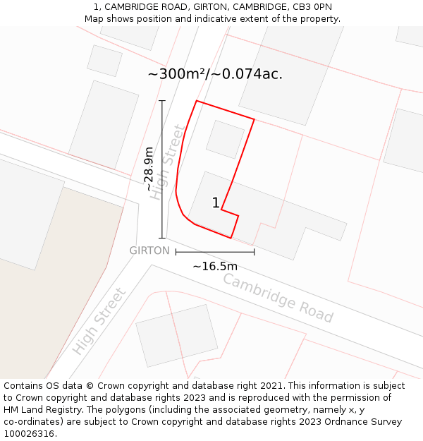 1, CAMBRIDGE ROAD, GIRTON, CAMBRIDGE, CB3 0PN: Plot and title map