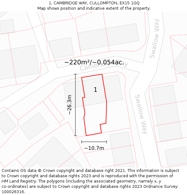 1, CAMBRIDGE WAY, CULLOMPTON, EX15 1GQ: Plot and title map