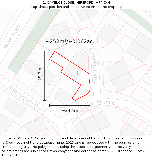 1, CAMELOT CLOSE, HEREFORD, HR4 9XH: Plot and title map
