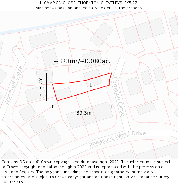 1, CAMPION CLOSE, THORNTON-CLEVELEYS, FY5 2ZL: Plot and title map