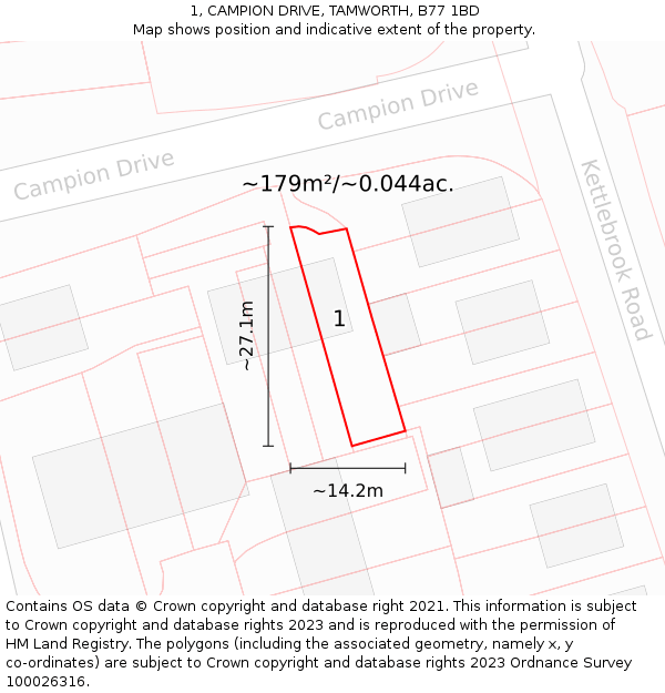 1, CAMPION DRIVE, TAMWORTH, B77 1BD: Plot and title map