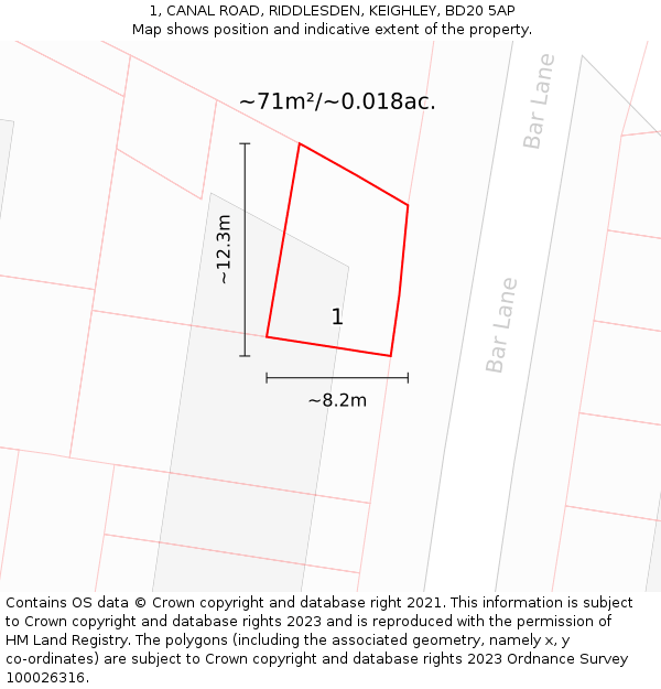 1, CANAL ROAD, RIDDLESDEN, KEIGHLEY, BD20 5AP: Plot and title map