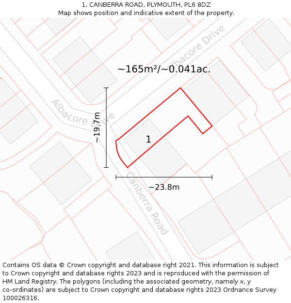 1, CANBERRA ROAD, PLYMOUTH, PL6 8DZ: Plot and title map