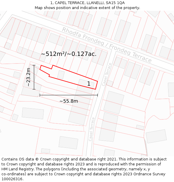 1, CAPEL TERRACE, LLANELLI, SA15 1QA: Plot and title map