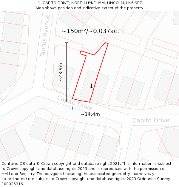 1, CAPITO DRIVE, NORTH HYKEHAM, LINCOLN, LN6 9FZ: Plot and title map