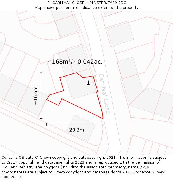 1, CARNIVAL CLOSE, ILMINSTER, TA19 9DG: Plot and title map