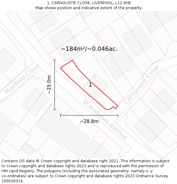 1, CARNOUSTIE CLOSE, LIVERPOOL, L12 9NE: Plot and title map