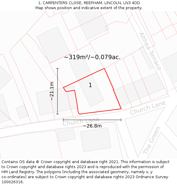 1, CARPENTERS CLOSE, REEPHAM, LINCOLN, LN3 4DD: Plot and title map