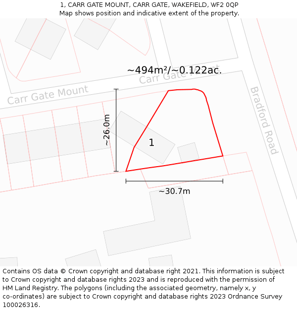 1, CARR GATE MOUNT, CARR GATE, WAKEFIELD, WF2 0QP: Plot and title map