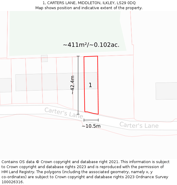 1, CARTERS LANE, MIDDLETON, ILKLEY, LS29 0DQ: Plot and title map