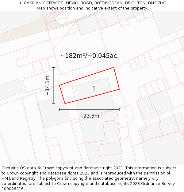 1, CASPIAN COTTAGES, NEVILL ROAD, ROTTINGDEAN, BRIGHTON, BN2 7HG: Plot and title map