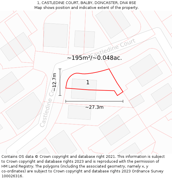1, CASTLEDINE COURT, BALBY, DONCASTER, DN4 8SE: Plot and title map