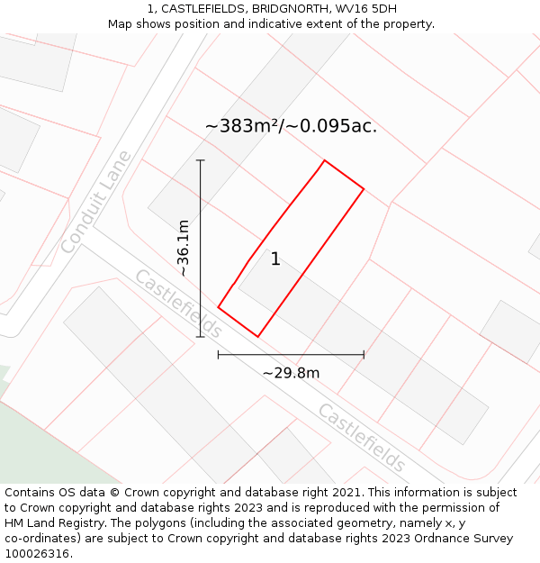 1, CASTLEFIELDS, BRIDGNORTH, WV16 5DH: Plot and title map