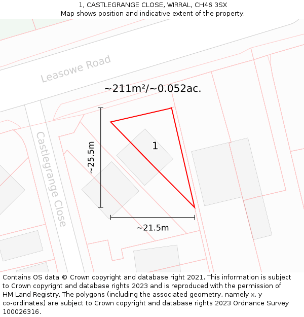 1, CASTLEGRANGE CLOSE, WIRRAL, CH46 3SX: Plot and title map