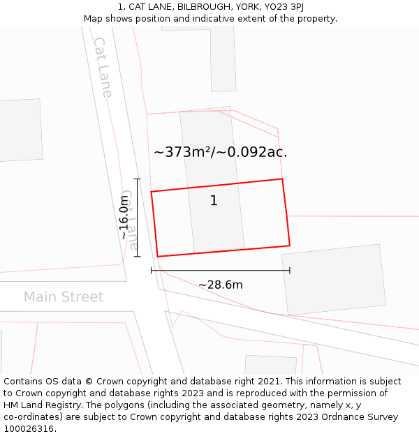 1, CAT LANE, BILBROUGH, YORK, YO23 3PJ: Plot and title map
