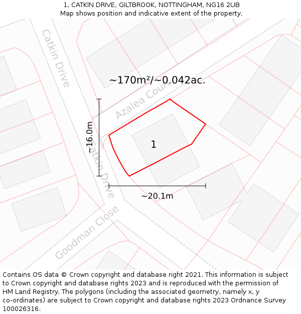 1, CATKIN DRIVE, GILTBROOK, NOTTINGHAM, NG16 2UB: Plot and title map