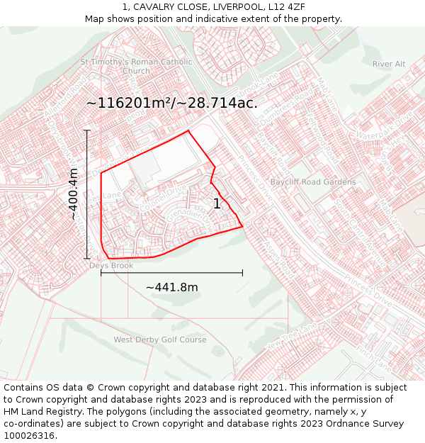 1, CAVALRY CLOSE, LIVERPOOL, L12 4ZF: Plot and title map