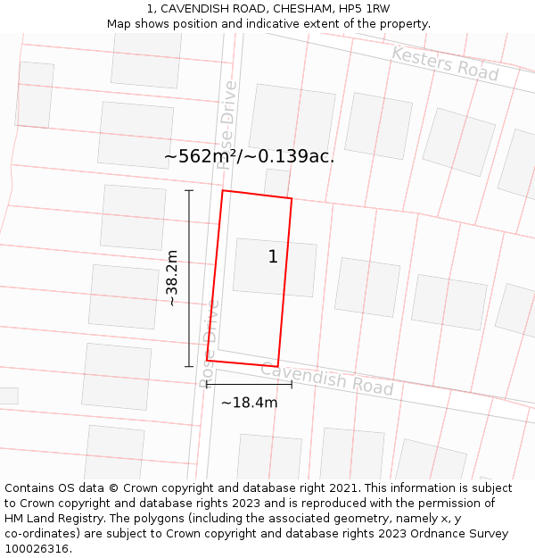 1, CAVENDISH ROAD, CHESHAM, HP5 1RW: Plot and title map