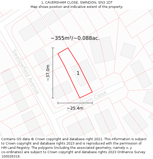 1, CAVERSHAM CLOSE, SWINDON, SN3 1DT: Plot and title map