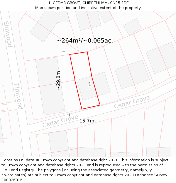 1, CEDAR GROVE, CHIPPENHAM, SN15 1DF: Plot and title map