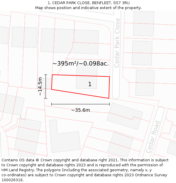 1, CEDAR PARK CLOSE, BENFLEET, SS7 3RU: Plot and title map