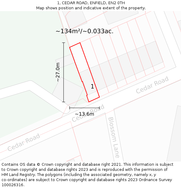 1, CEDAR ROAD, ENFIELD, EN2 0TH: Plot and title map
