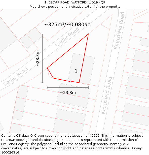 1, CEDAR ROAD, WATFORD, WD19 4QP: Plot and title map